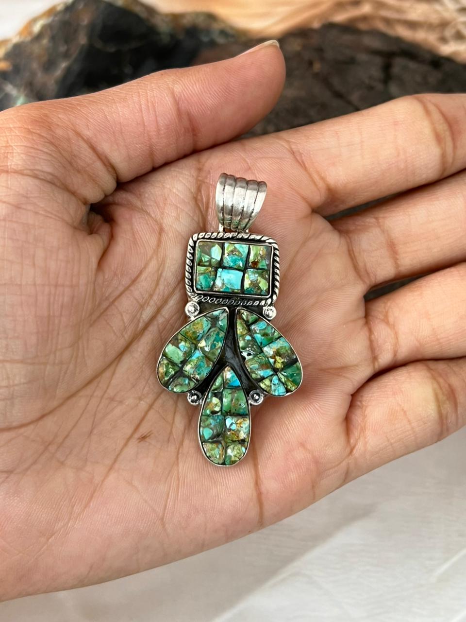 Handmade Sterling Silver Sonoran Cobble Collection: Sonoran Mountain Turquoise Pendant "Signed Nizhoni"