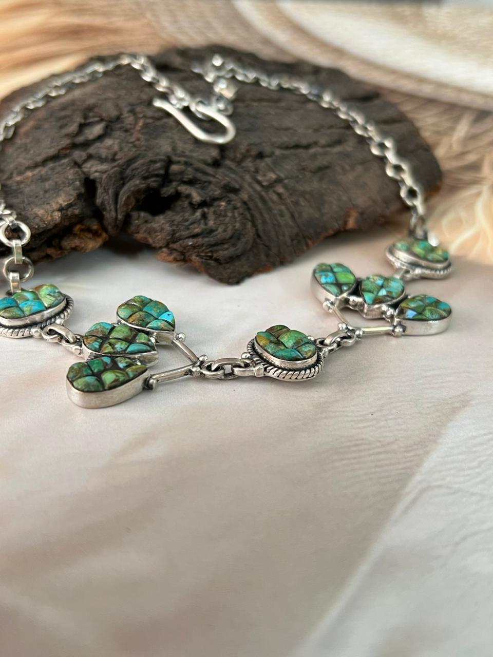 Handmade Sterling Silver Sonoran Cobble Collection: Sonoran Mountain Turquoise Choker Necklace "Signed Nizhoni"