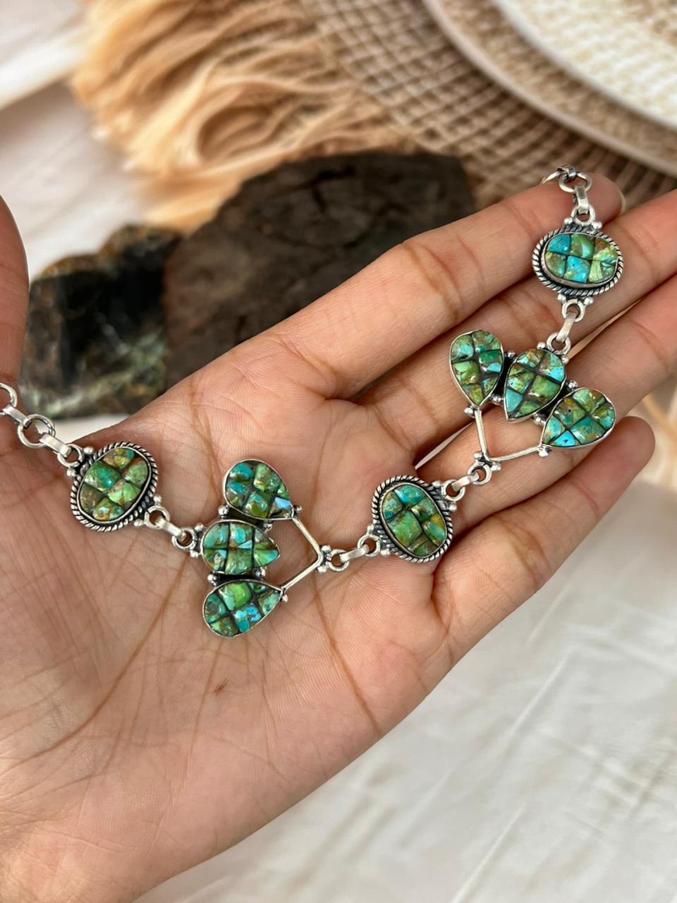 Handmade Sterling Silver Sonoran Cobble Collection: Sonoran Mountain Turquoise Choker Necklace "Signed Nizhoni"