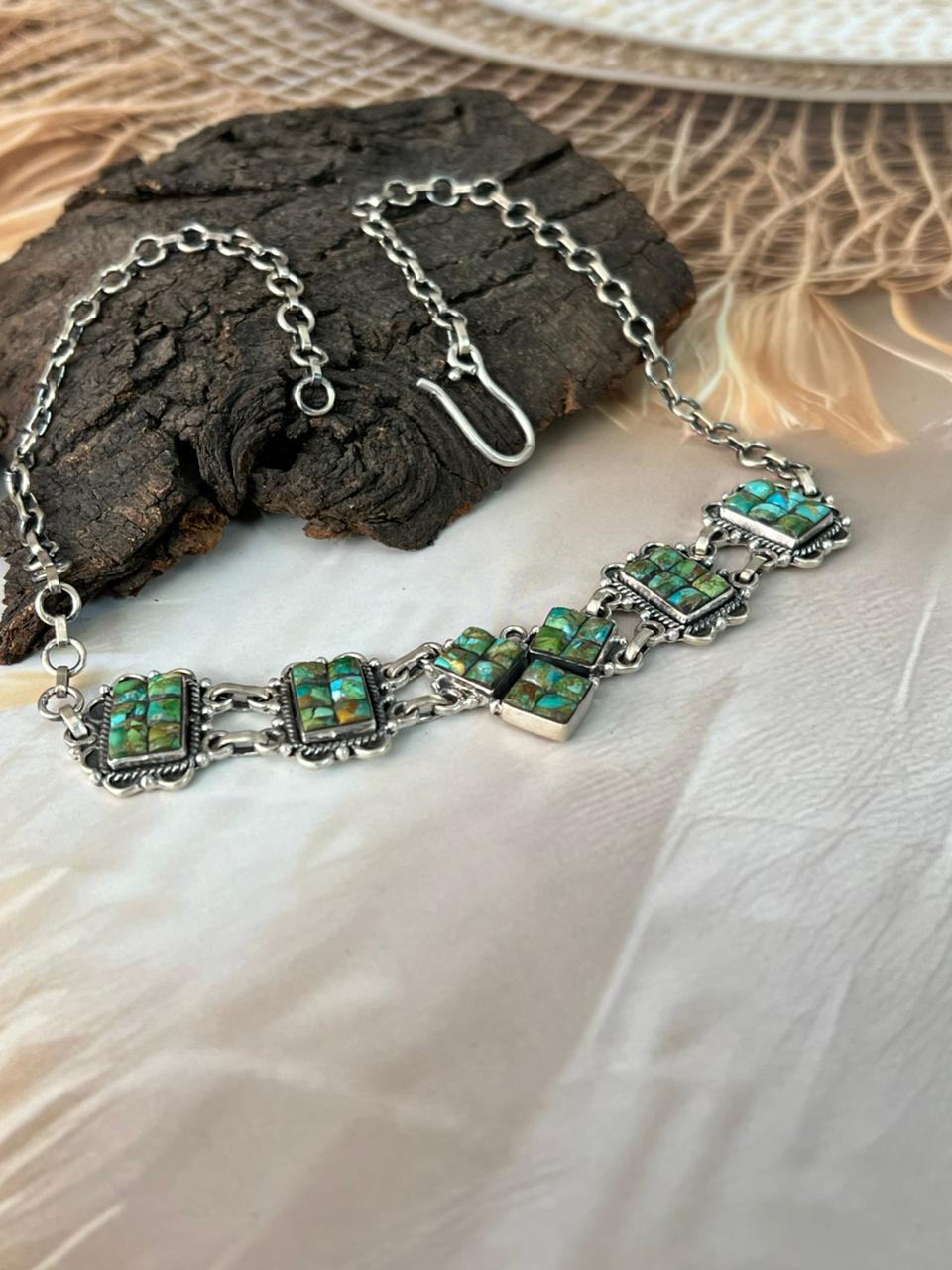 Handmade Sterling Silver Sonoran Cobble Collection: Sonoran Mountain Turquoise Choker Necklace "Signed Nizhoni"