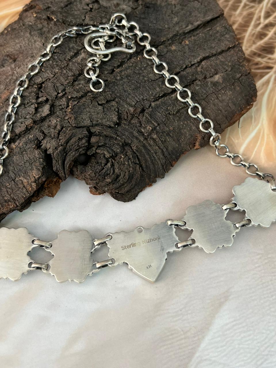 Handmade Sterling Silver Sonoran Cobble Collection: Sonoran Mountain Turquoise Choker Necklace "Signed Nizhoni"