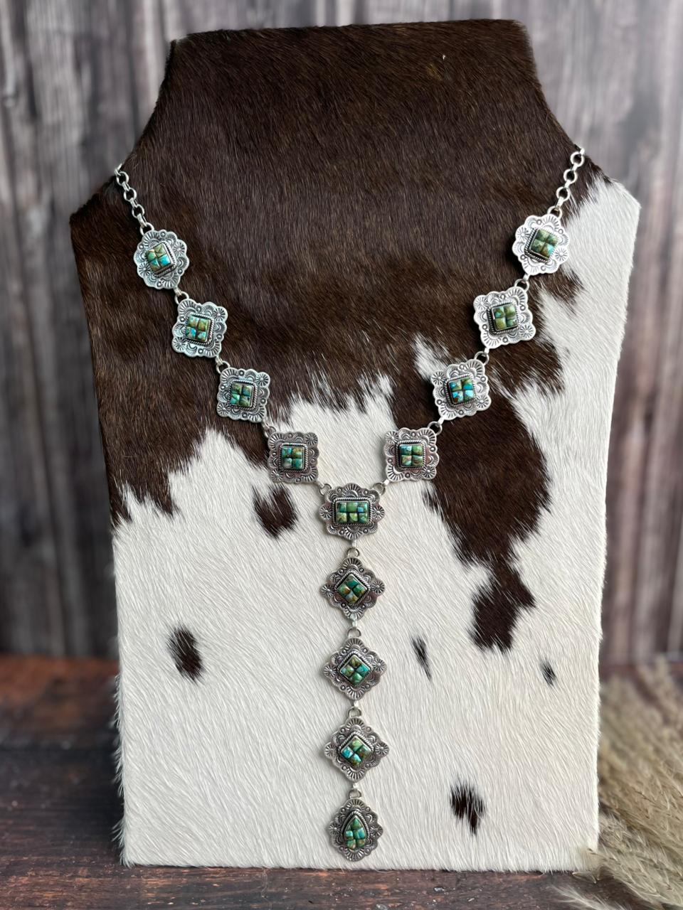 Handmade Sterling Silver Sonoran Cobble Collection: Sonoran Mountain Turquoise 'Y Shaped' Necklace "Signed Nizhoni"