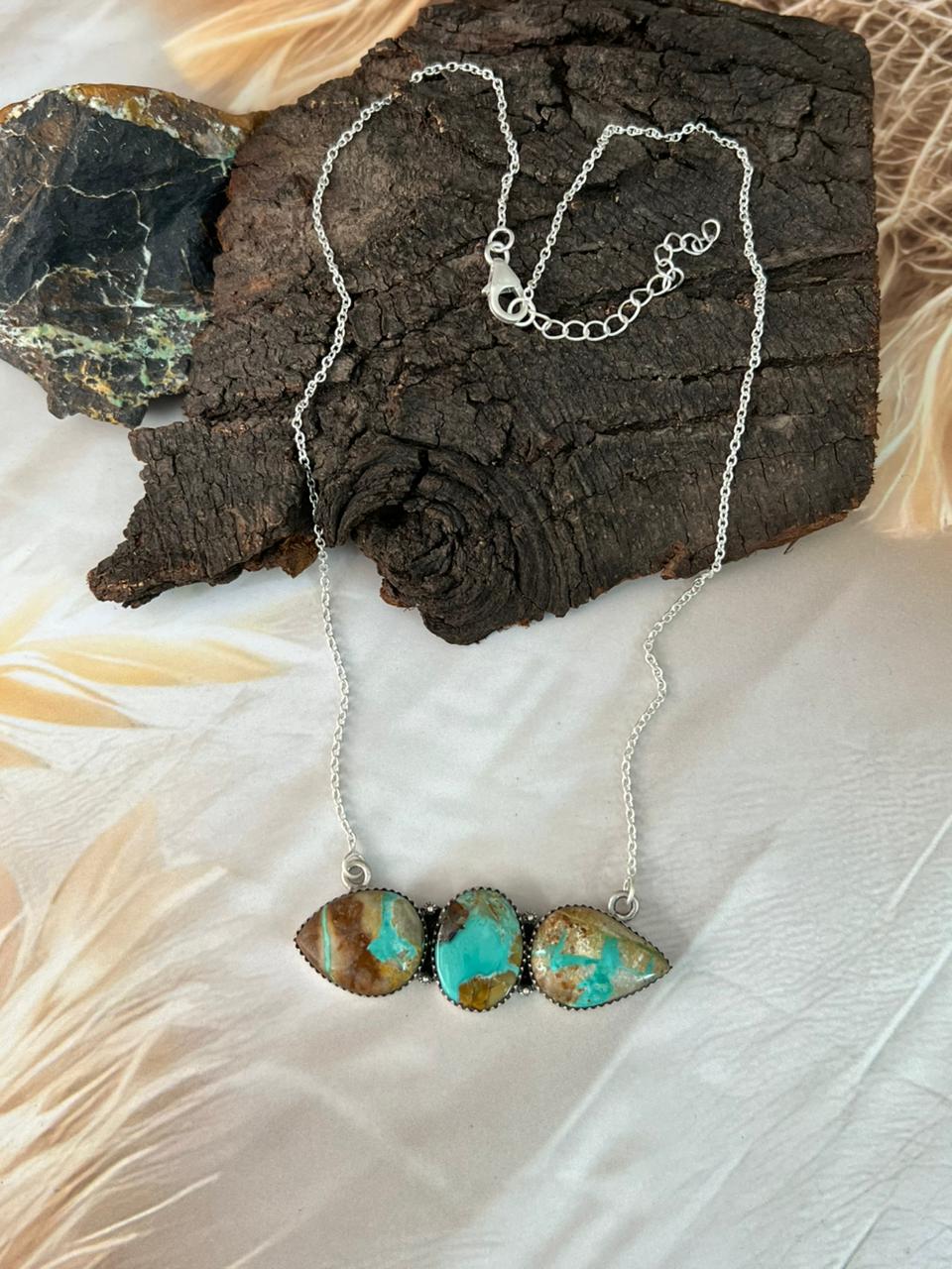 Handmade Sterling Silver Royston Ribbon Turquoise Necklace "Signed Nizhoni"