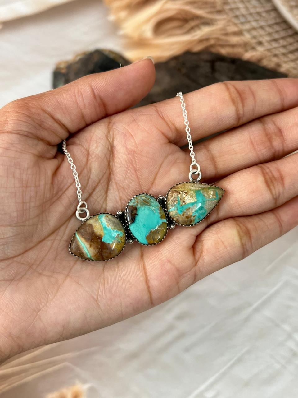 Handmade Sterling Silver Royston Ribbon Turquoise Necklace "Signed Nizhoni"