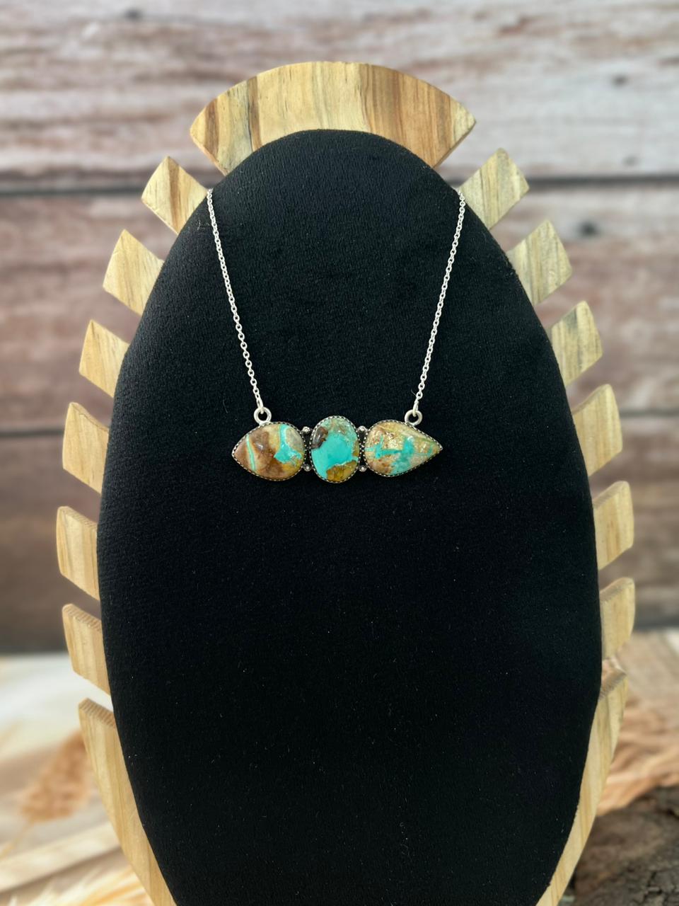 Handmade Sterling Silver Royston Ribbon Turquoise Necklace "Signed Nizhoni"