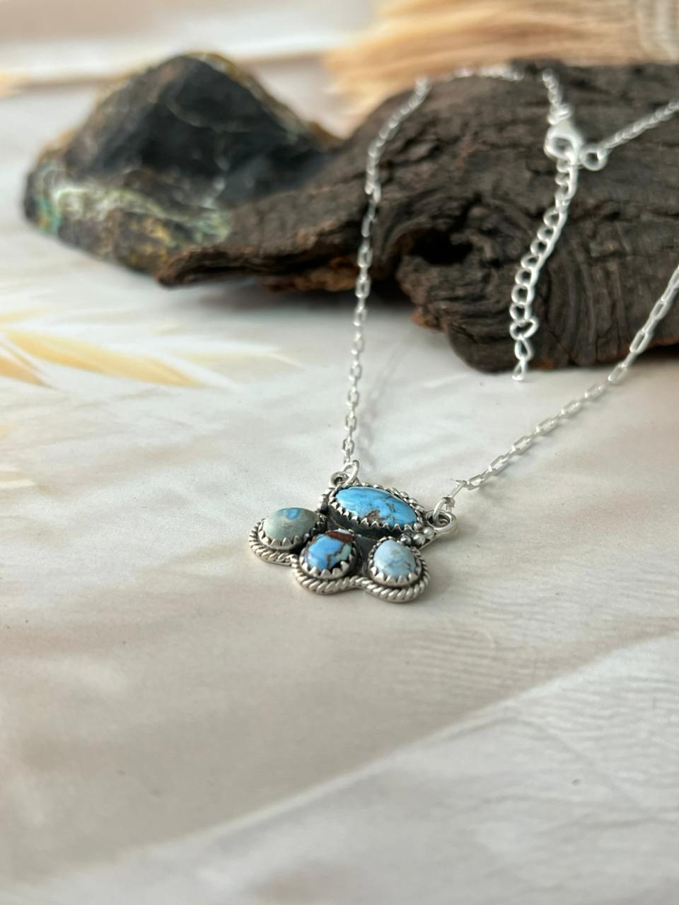 Handmade Sterling Silver Golden Hills Turquoise Necklace "Signed Nizhoni"
