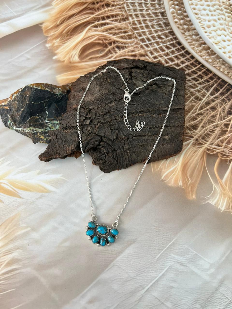 Handmade Sterling Silver Blue Kingman Turquoise Necklace "Signed Nizhoni"