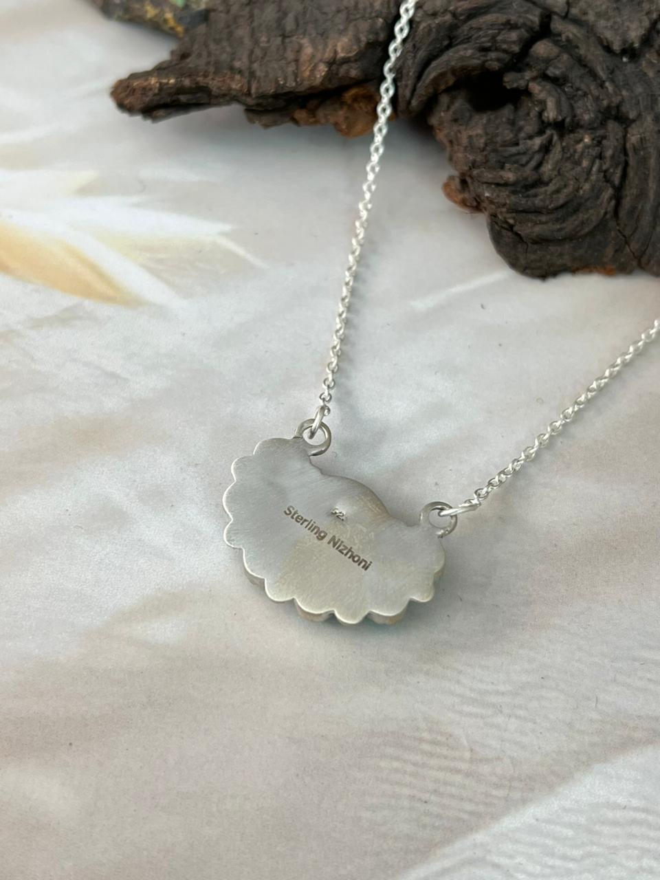 Handmade Sterling Silver Blue Kingman Turquoise Necklace "Signed Nizhoni"