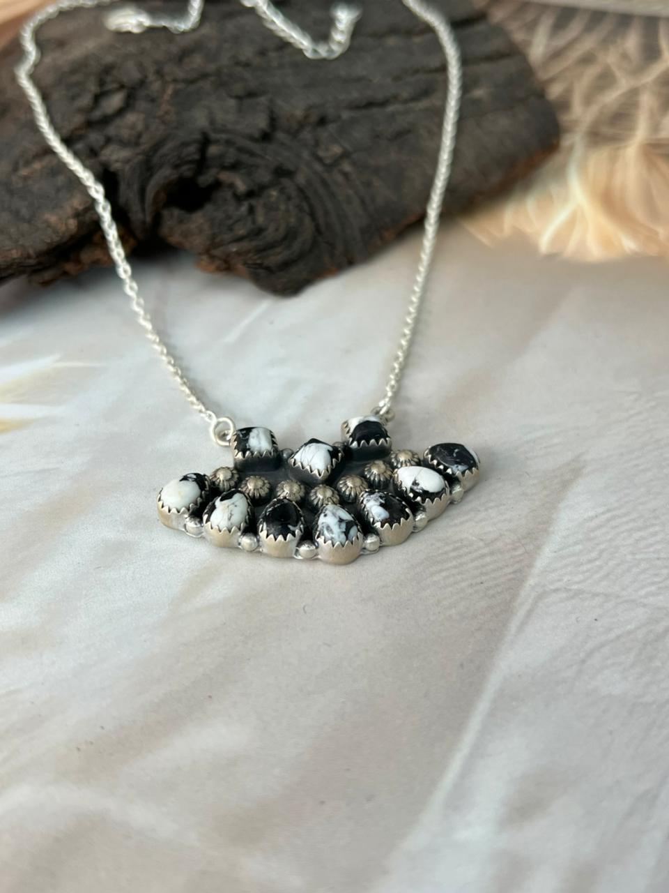 Handmade Sterling Silver White Buffalo Necklace "Signed Nizhoni"