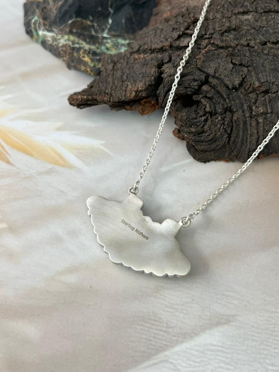 Handmade Sterling Silver White Buffalo Necklace "Signed Nizhoni"