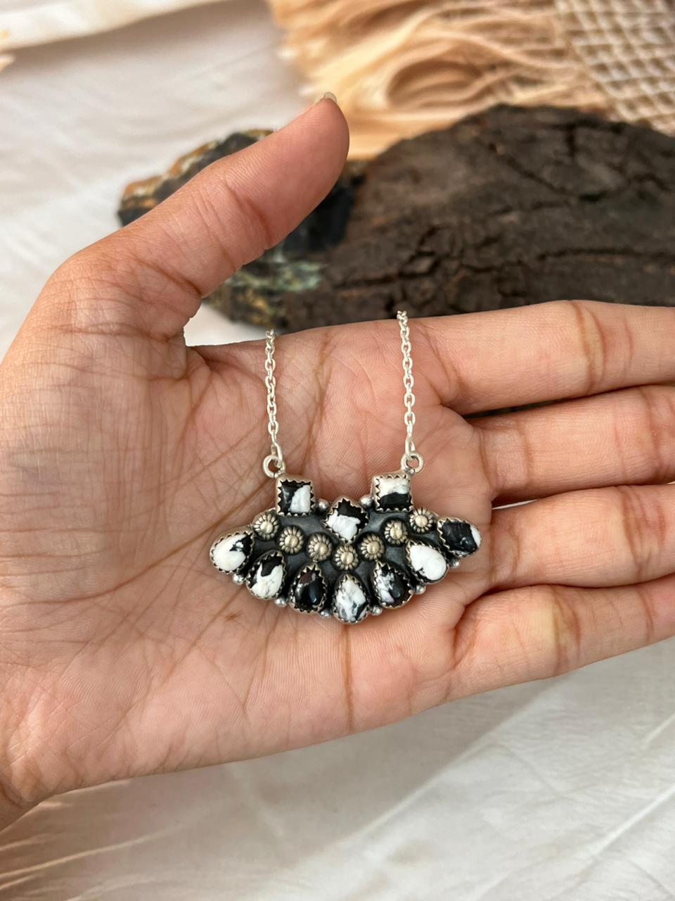 Handmade Sterling Silver White Buffalo Necklace "Signed Nizhoni"