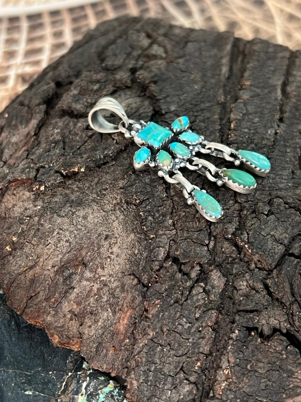 Handmade Sterling Silver Kingman Turquoise Pendant "Signed Nizhoni"