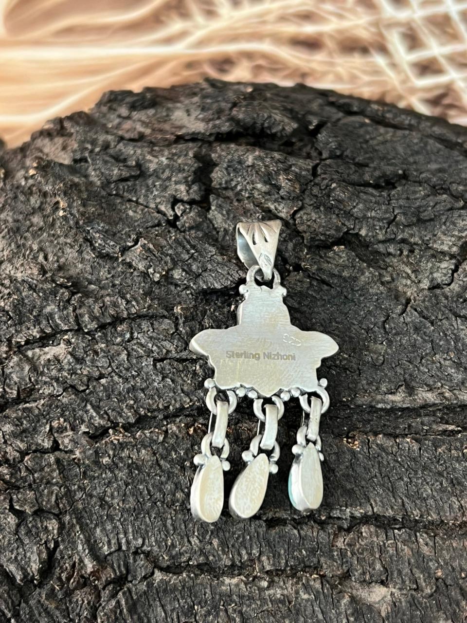 Handmade Sterling Silver Kingman Turquoise Pendant "Signed Nizhoni"