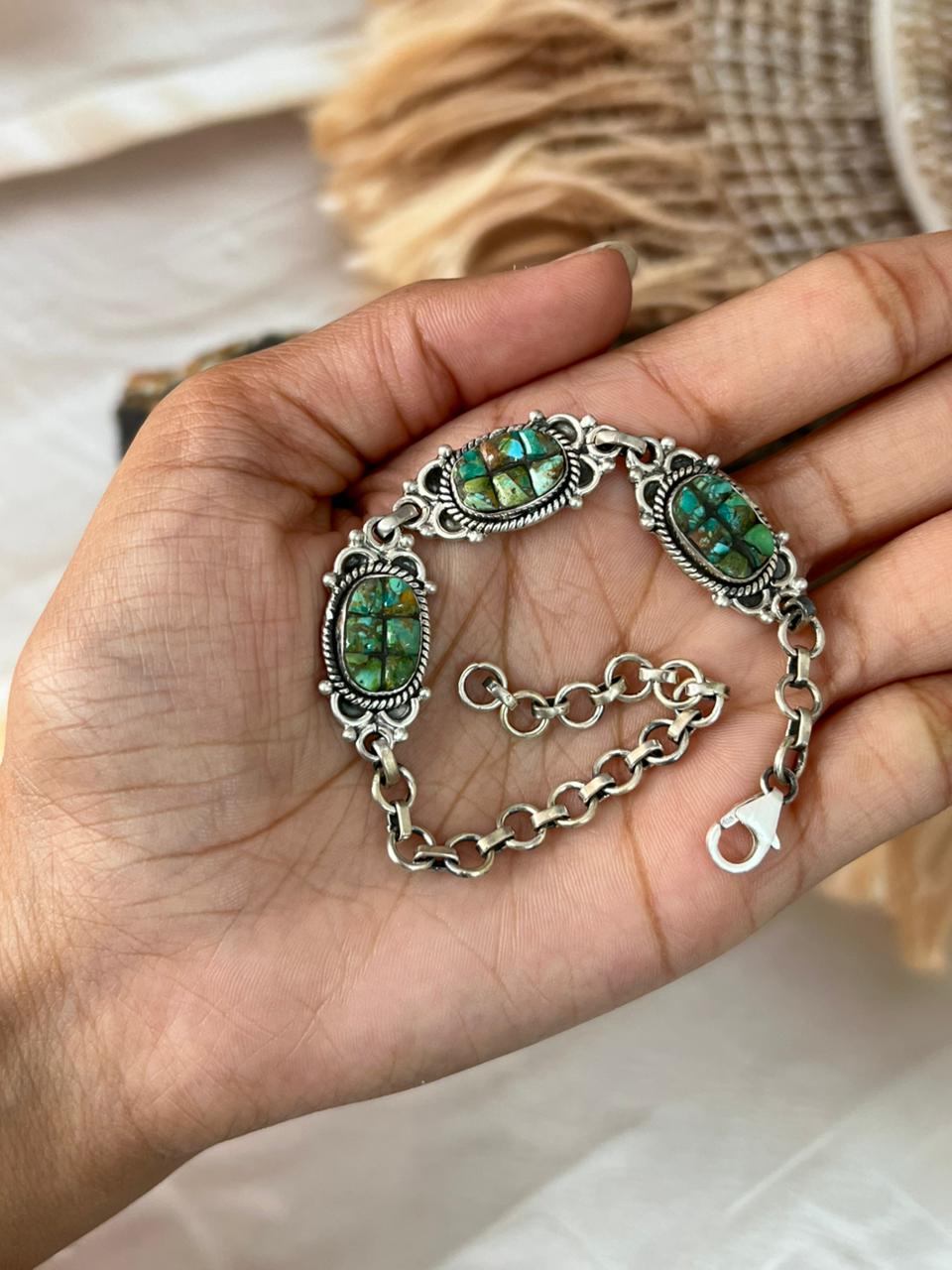 Handmade Sterling Silver Sonoran Cobble Collection: Sonoran Mountain Turquoise Bracelet "Signed Nizhoni"