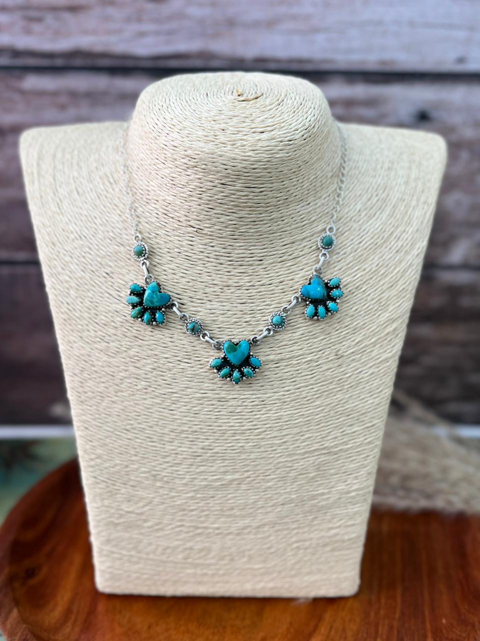 Handmade Sterling Silver Kingman Turquoise Heart Necklace "Signed Nizhoni"
