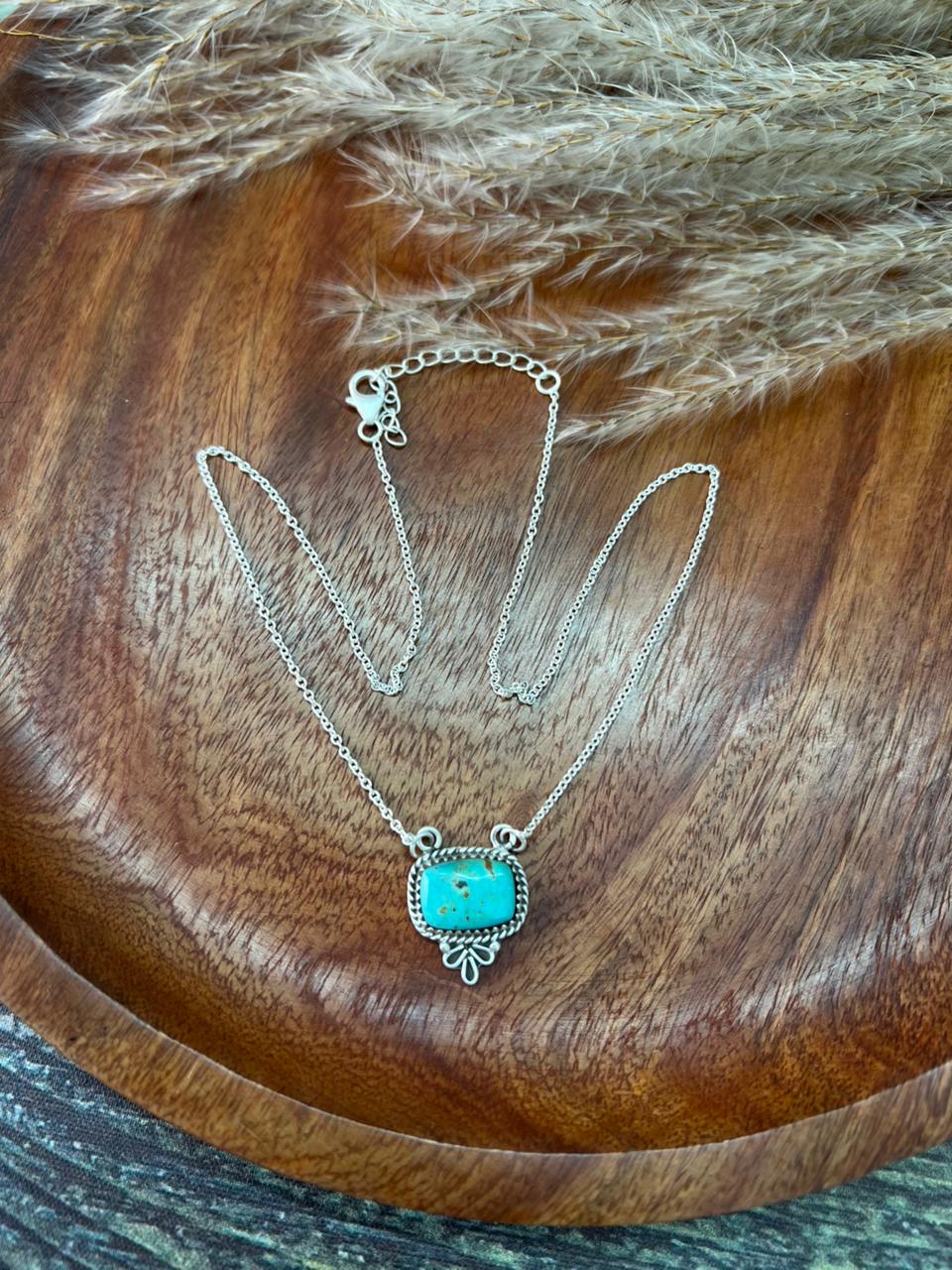 Handmade Sterling Silver Blue Kingman Turquoise Necklace "Signed Nizhoni"