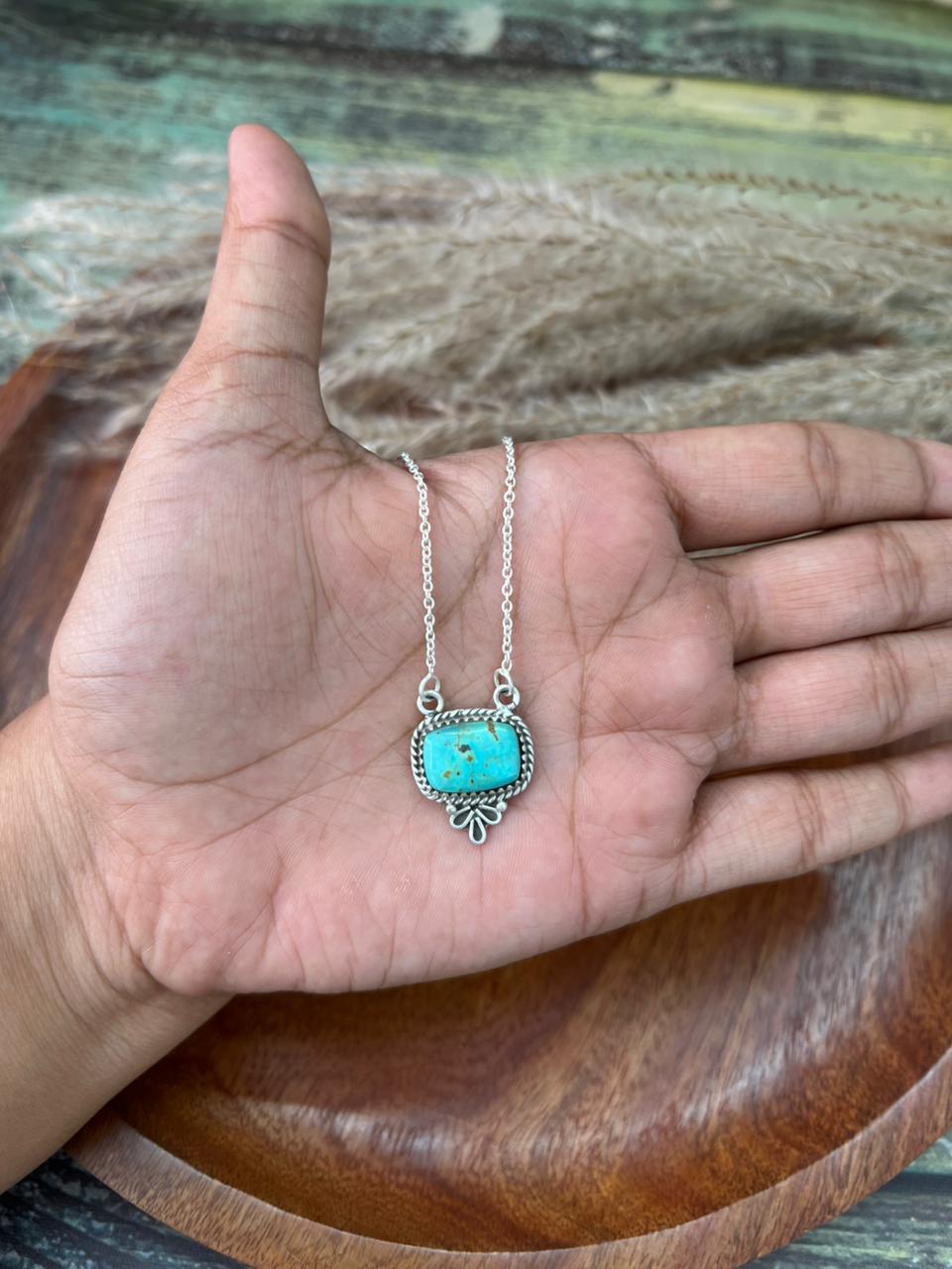 Handmade Sterling Silver Blue Kingman Turquoise Necklace "Signed Nizhoni"