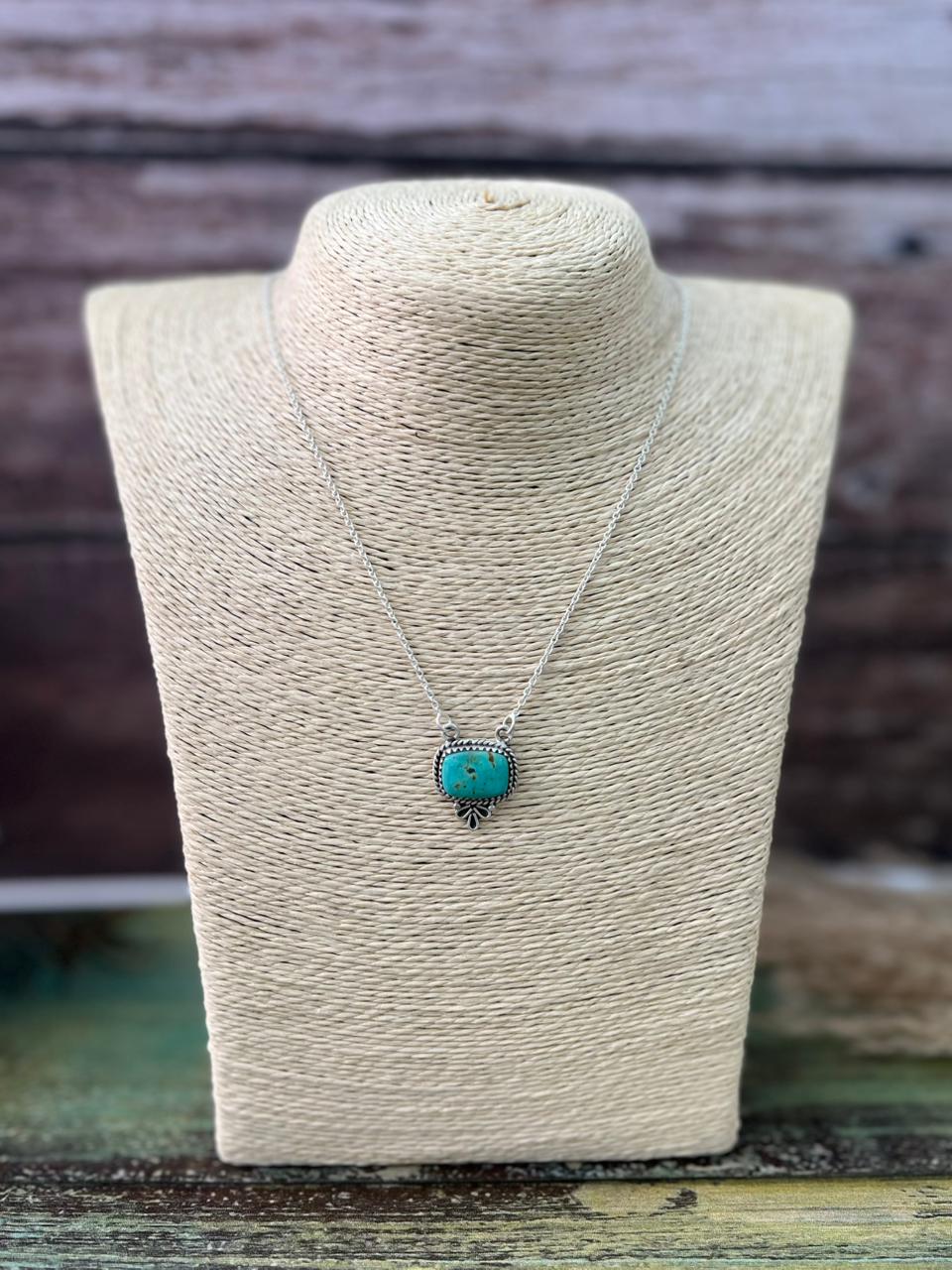 Handmade Sterling Silver Blue Kingman Turquoise Necklace "Signed Nizhoni"