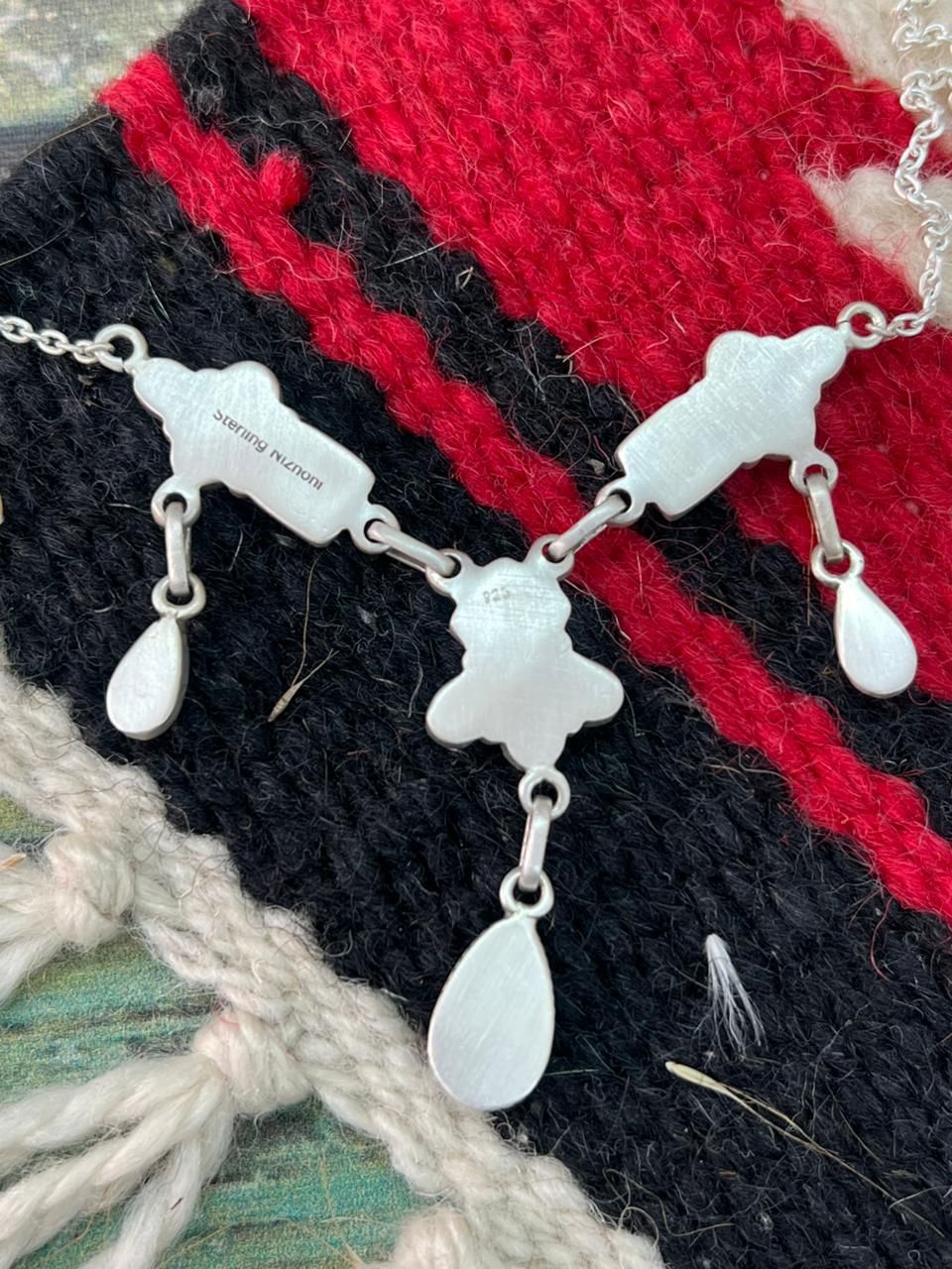 Handmade Sterling Silver Cotton Candy with Kingman Turquoise Necklace "Signed Nizhoni"
