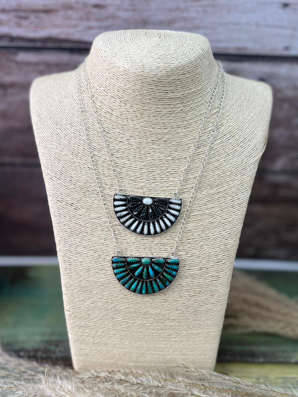 Handmade Sterling Silver Kingman Turquoise and White Buffalo Necklace "Signed Nizhoni"