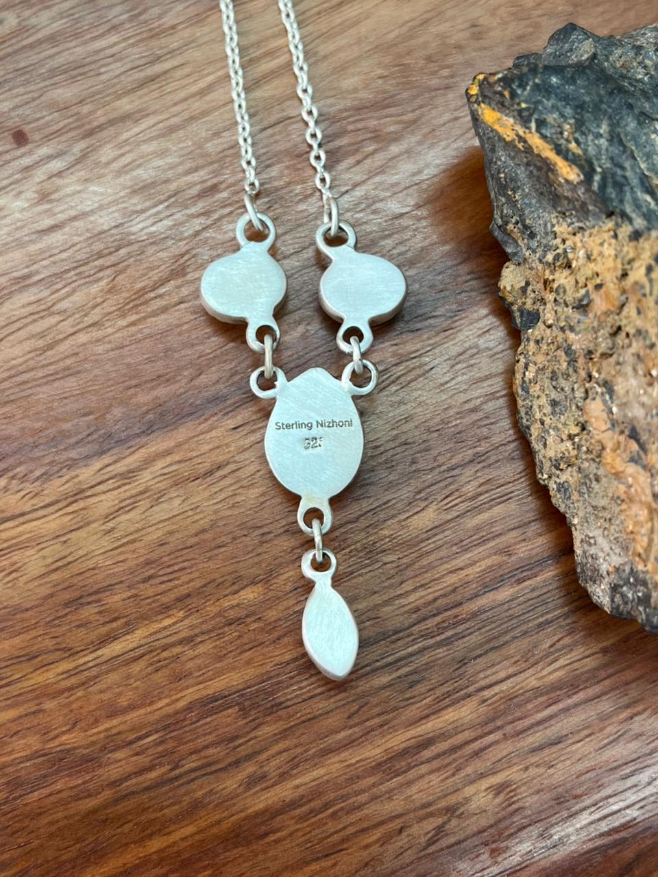 Handmade Sterling Silver Blue Kingman Turquoise Necklace "Signed Nizhoni"