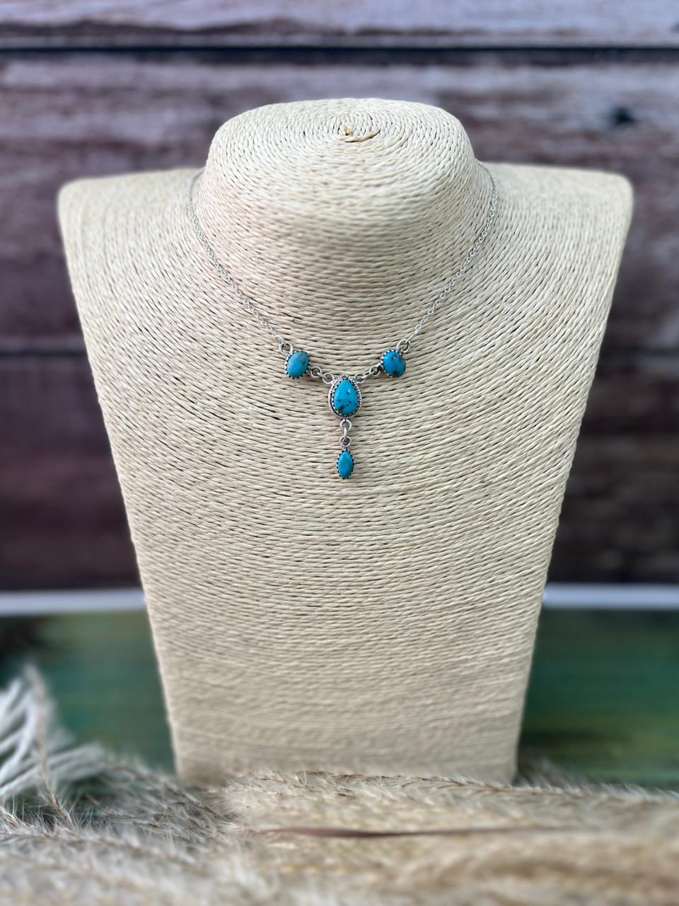 Handmade Sterling Silver Blue Kingman Turquoise Necklace "Signed Nizhoni"