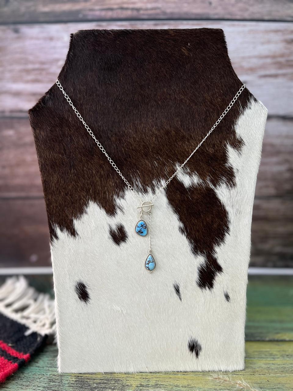 Handmade Sterling Silver Golden Hills Turquoise Lariat Necklace "Signed Nizhoni"