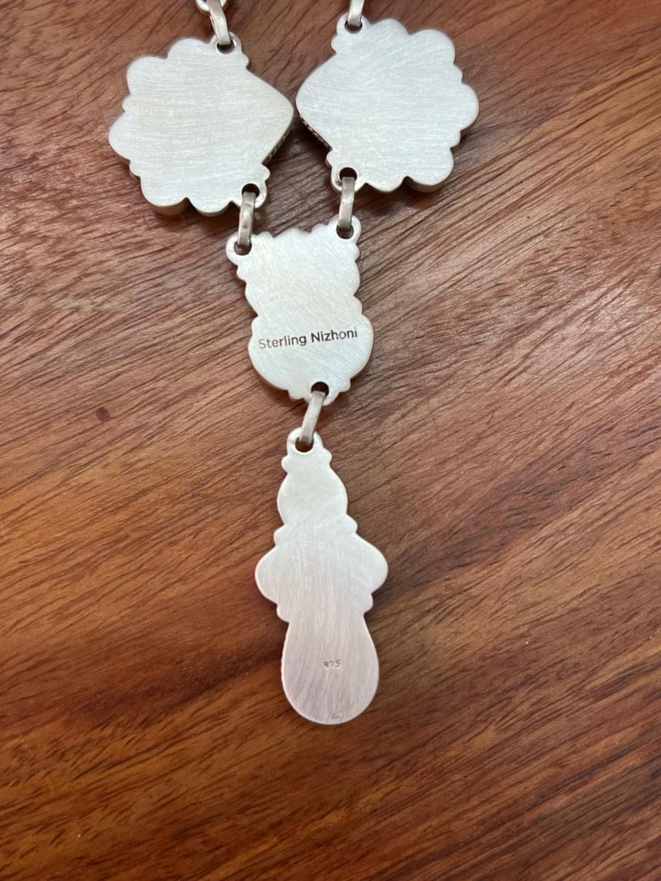 Handmade Sterling Silver Sierra Bella Turquoise with Cotton Candy Necklace "Signed Nizhoni"