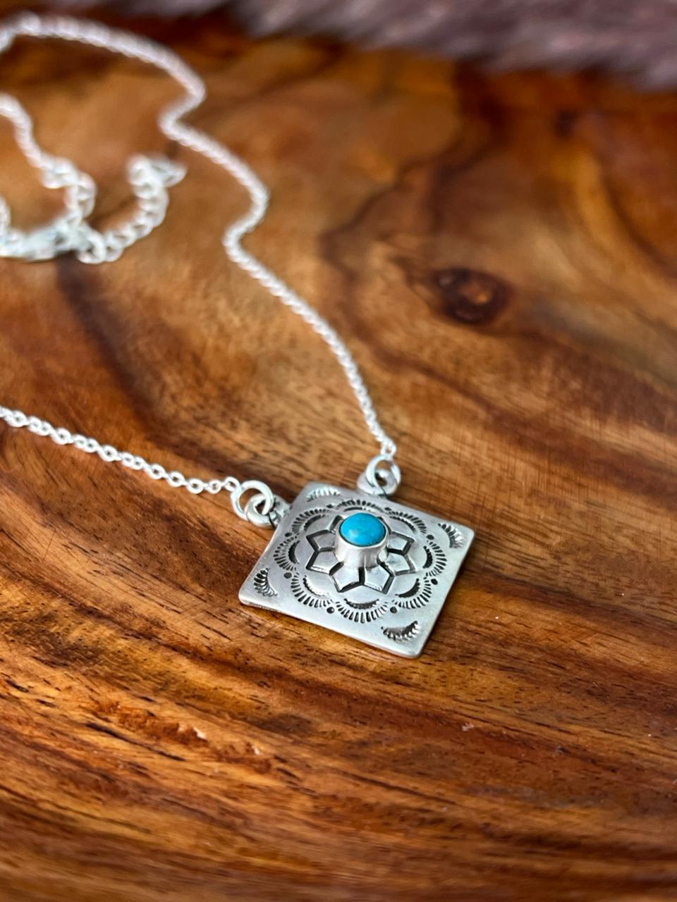 Handmade Sterling Silver Kingman Turquoise Necklace "Signed Nizhoni"