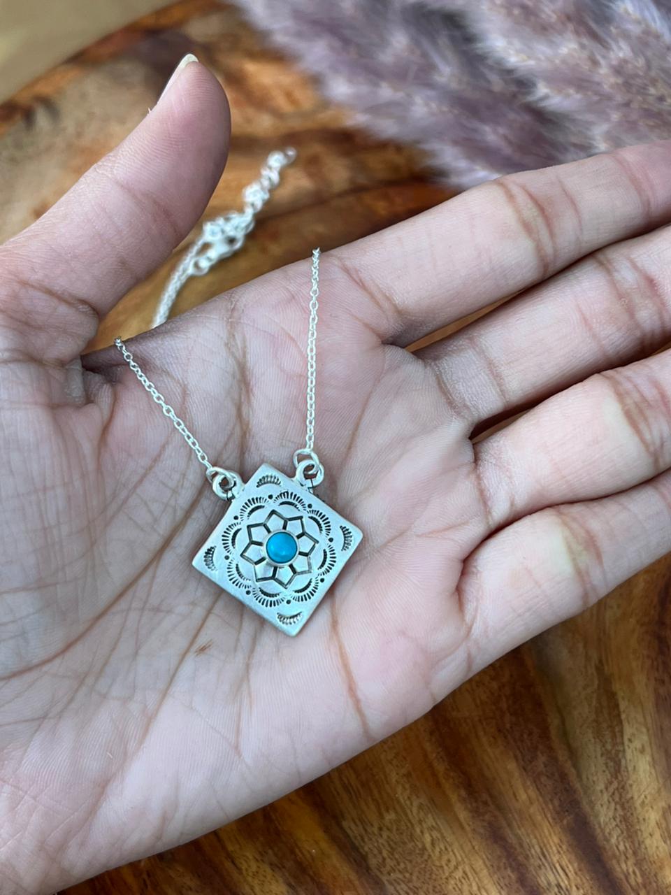 Handmade Sterling Silver Kingman Turquoise Necklace "Signed Nizhoni"