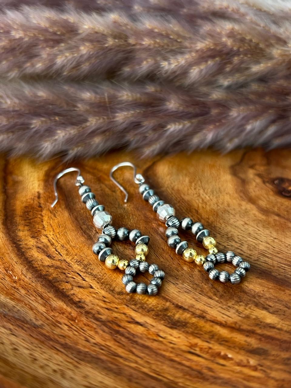 Handmade Sterling Silver Golden Beads Hook Dangle Beaded Earrings