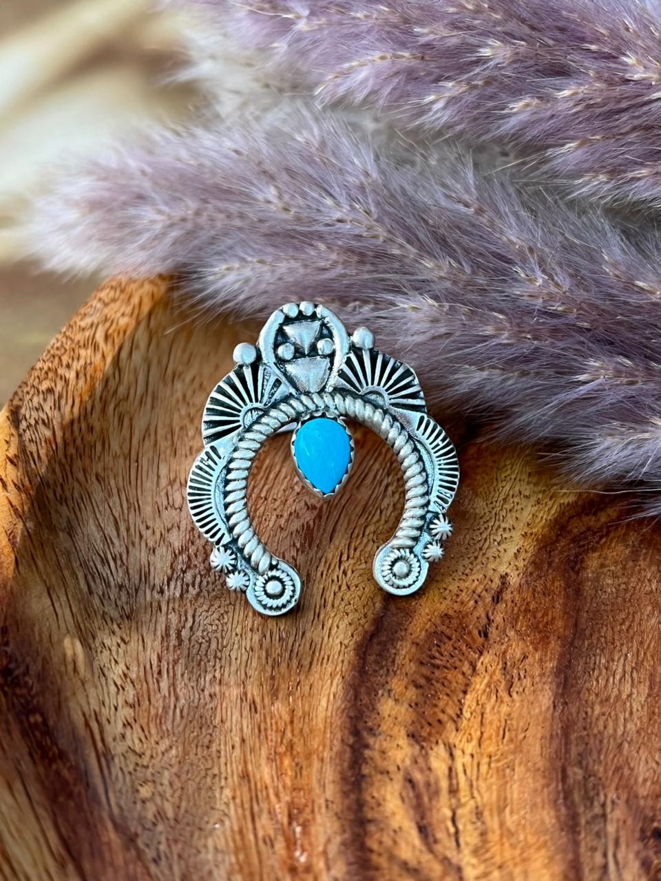 Handmade Sterling Silver Kingman Turquoise Naja Adjustable Ring "Signed Nizhoni"