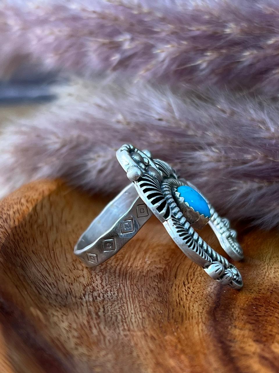 Handmade Sterling Silver Kingman Turquoise Naja Adjustable Ring "Signed Nizhoni"