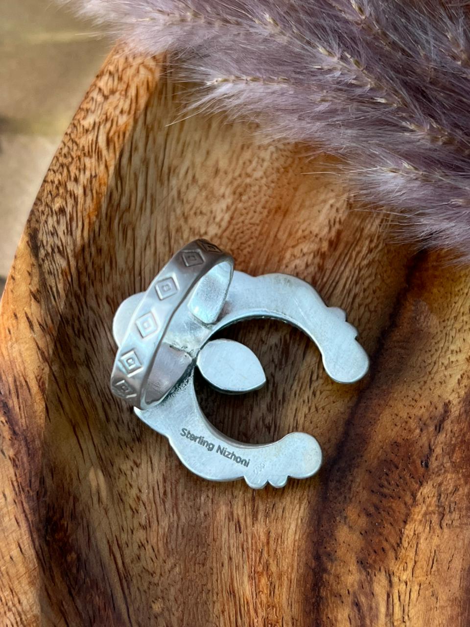 Handmade Sterling Silver Kingman Turquoise Naja Adjustable Ring "Signed Nizhoni"