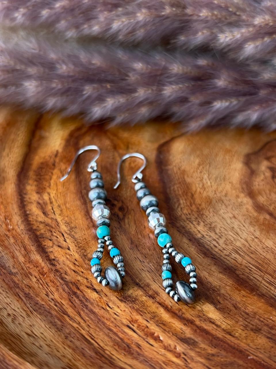 Handmade Sterling Silver Kingman Turquoise Hook Dangle Disco Beaded Earrings