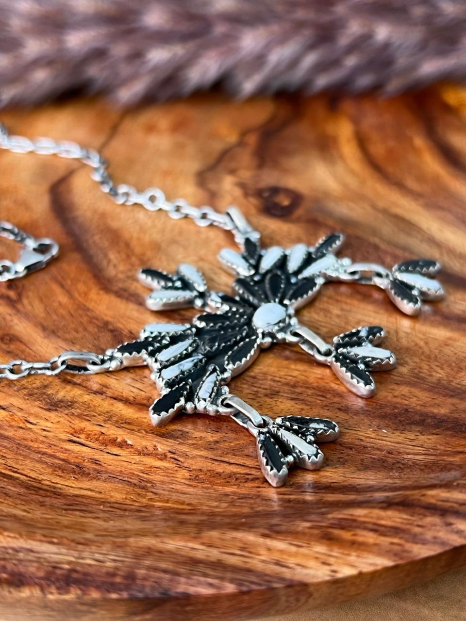 Handmade Sterling Silver White Buffalo Necklace "Signed Nizhoni"