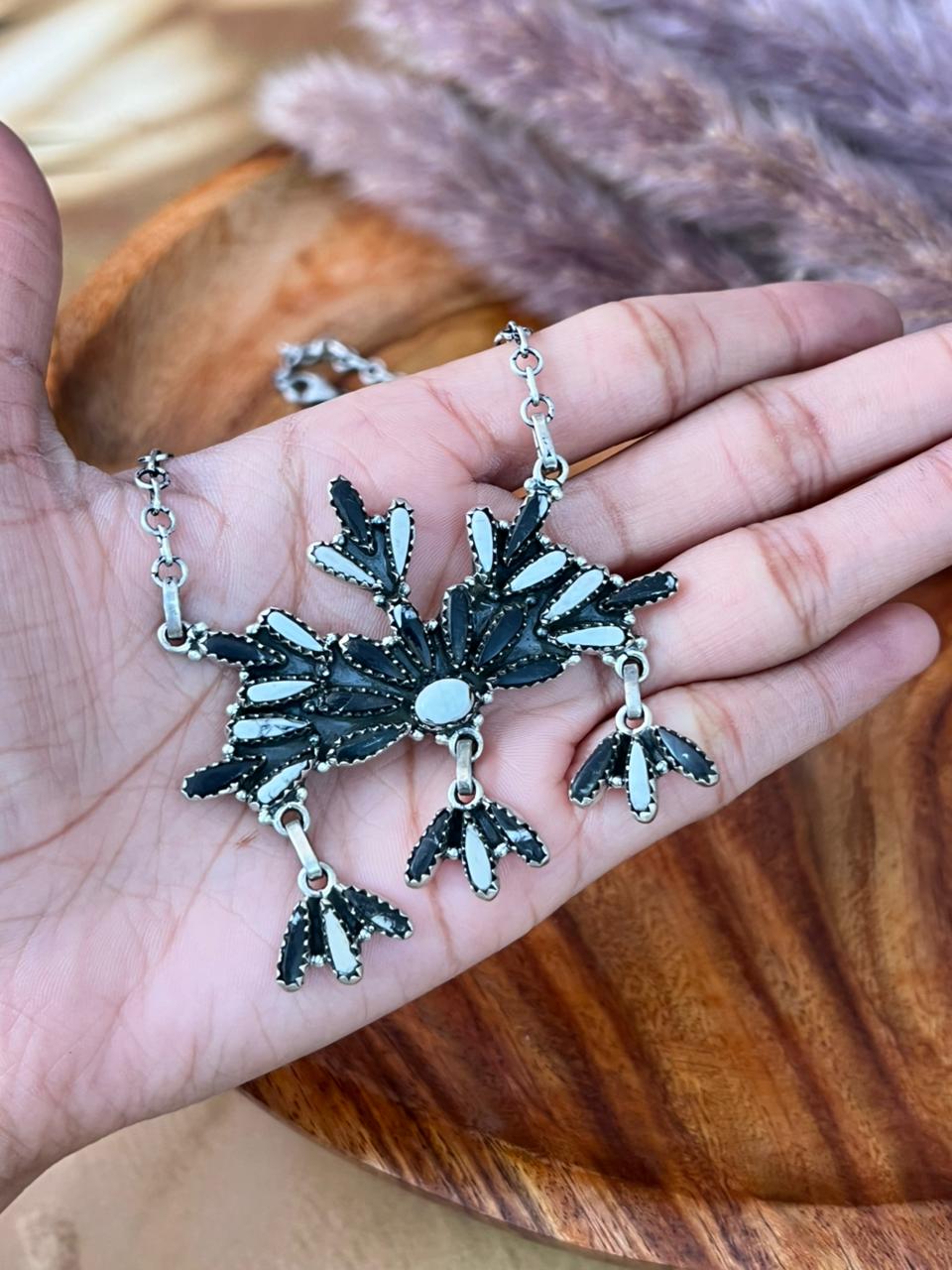 Handmade Sterling Silver White Buffalo Necklace "Signed Nizhoni"