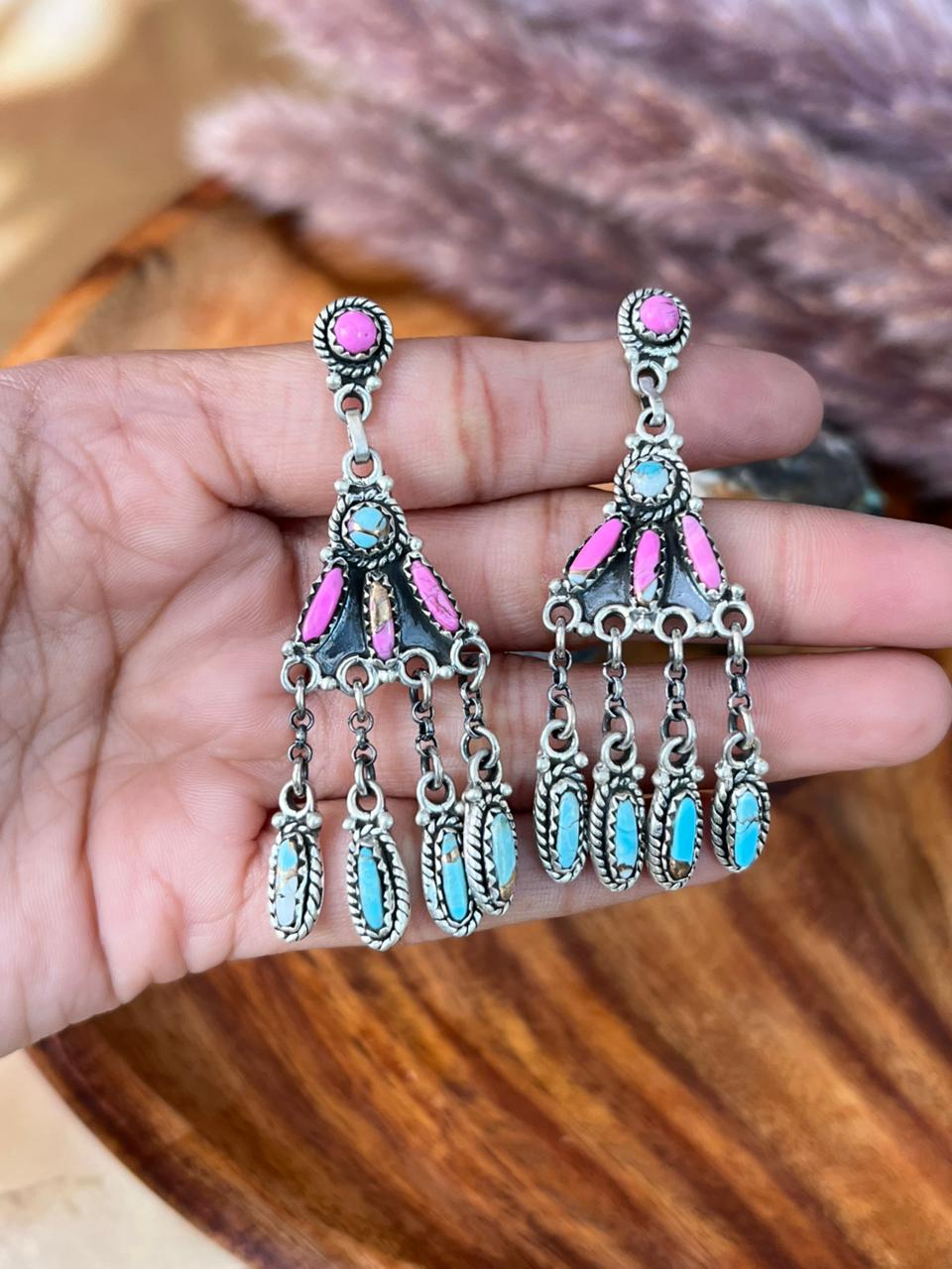 Handmade Sterling Silver Cotton Candy Post Dangle Earrings "Signed Nizhoni"