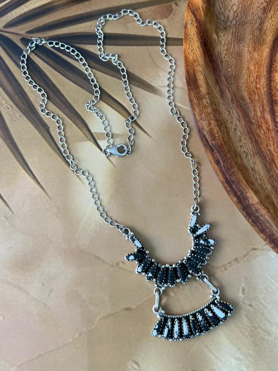 Handmade Sterling Silver White Buffalo Necklace "Signed Nizhoni"