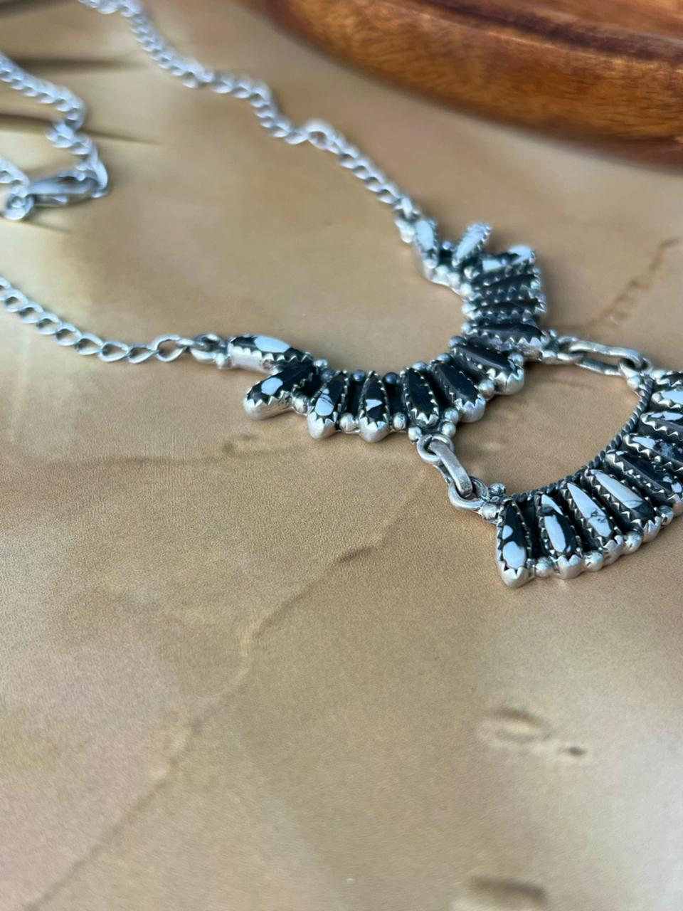 Handmade Sterling Silver White Buffalo Necklace "Signed Nizhoni"