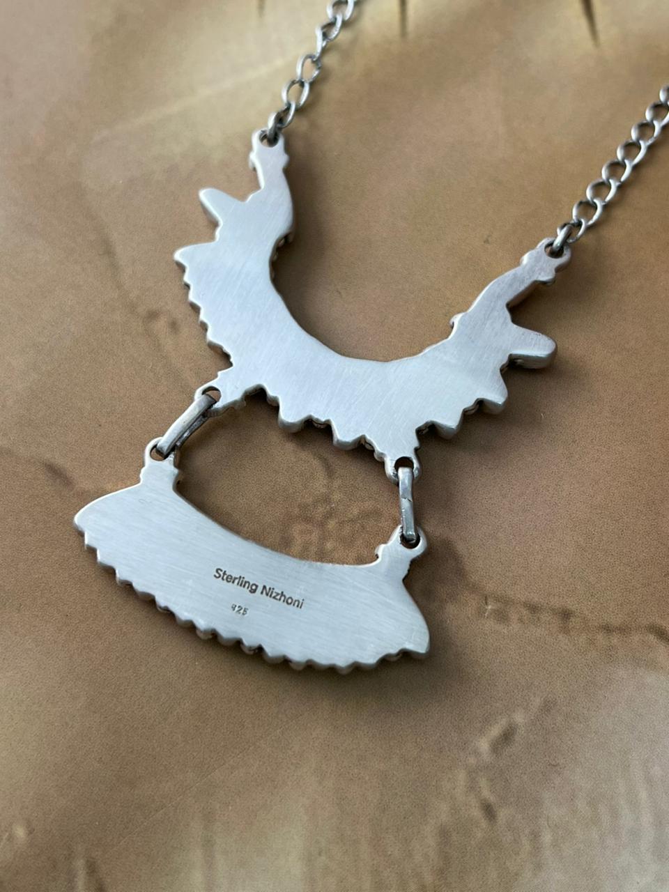 Handmade Sterling Silver White Buffalo Necklace "Signed Nizhoni"
