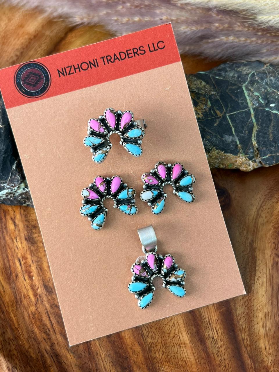 Handmade Sterling Silver Cotton Candy Ring Earrings and Pendant Card Set