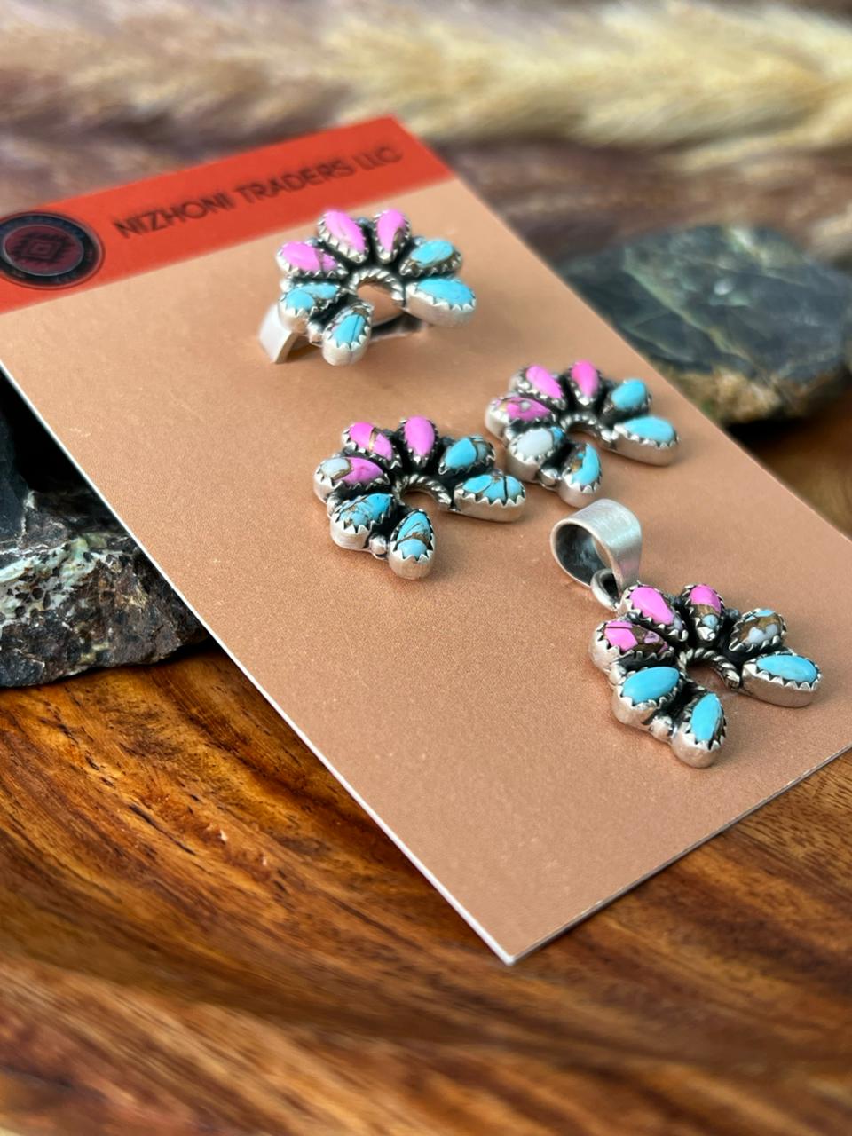 Handmade Sterling Silver Cotton Candy Ring Earrings and Pendant Card Set