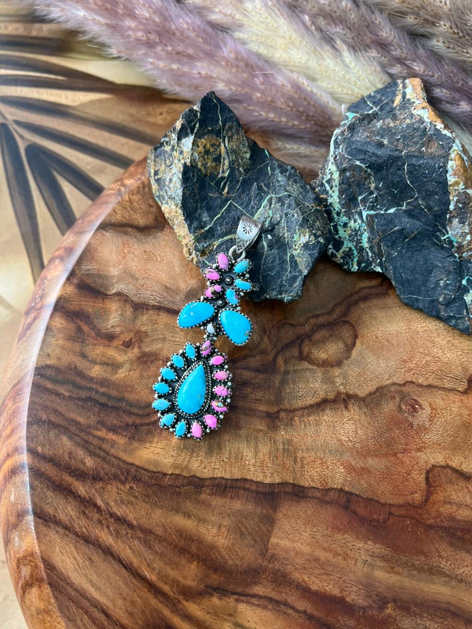 Handmade Sterling Silver Sierra Bella Turquoise with Cotton Candy Collection: Pendant "Signed Nizhoni"