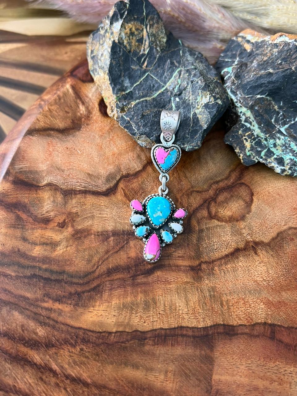 Handmade Sterling Silver Sierra Bella Turquoise with Cotton Candy Collection: Pendant "Signed Nizhoni"