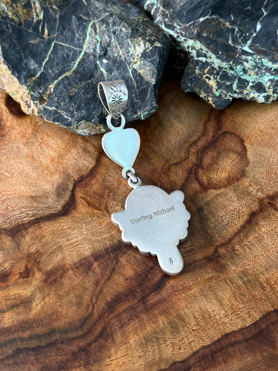 Handmade Sterling Silver Sierra Bella Turquoise with Cotton Candy Collection: Pendant "Signed Nizhoni"
