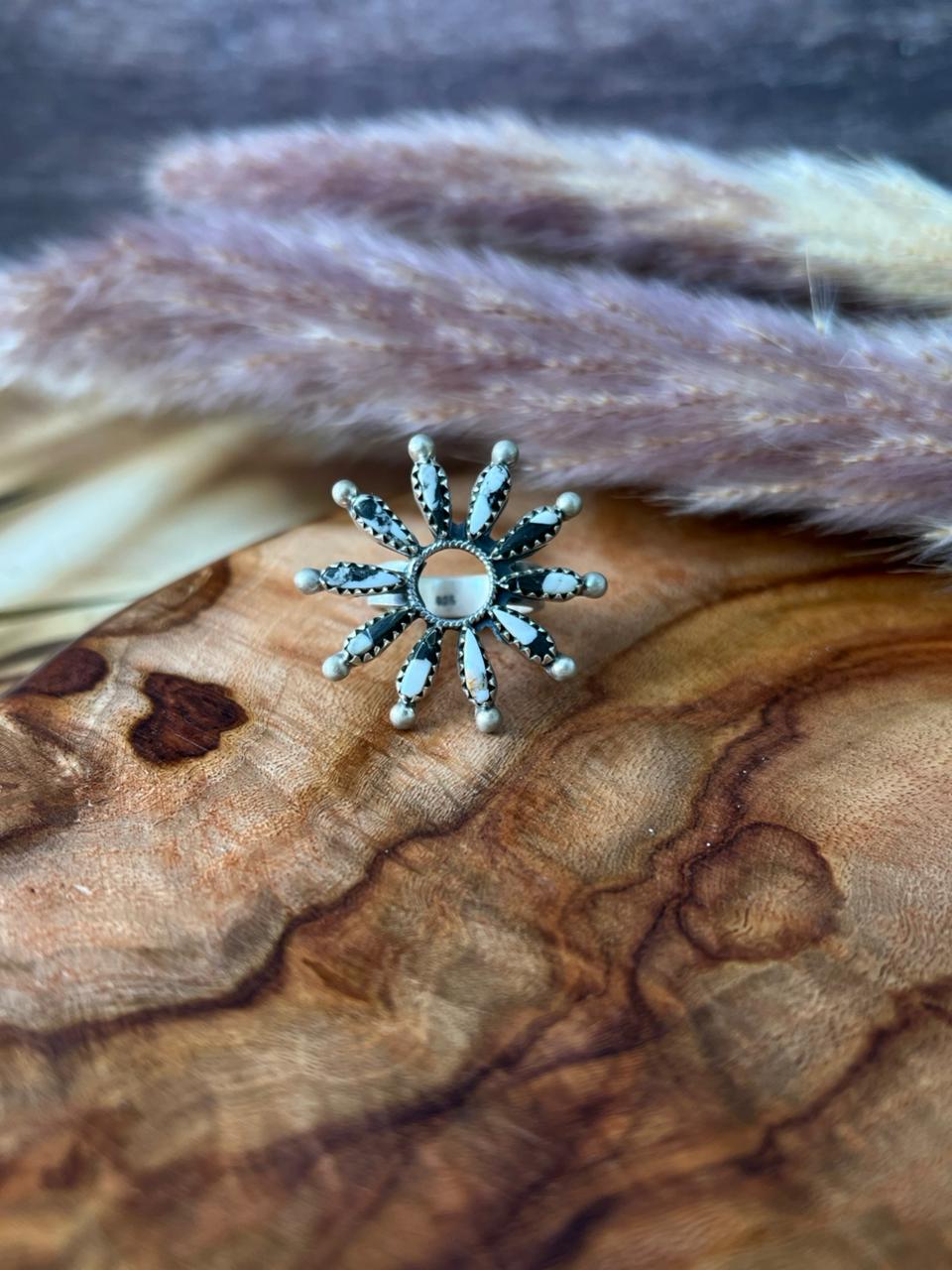 Handmade Sterling Silver White Buffalo Adjustable Ring "Signed Nizhoni"