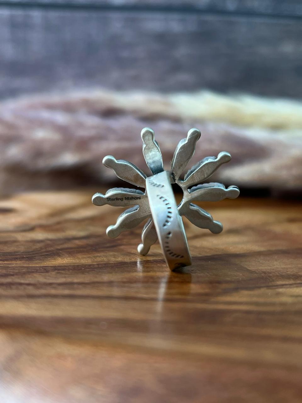 Handmade Sterling Silver White Buffalo Adjustable Ring "Signed Nizhoni"