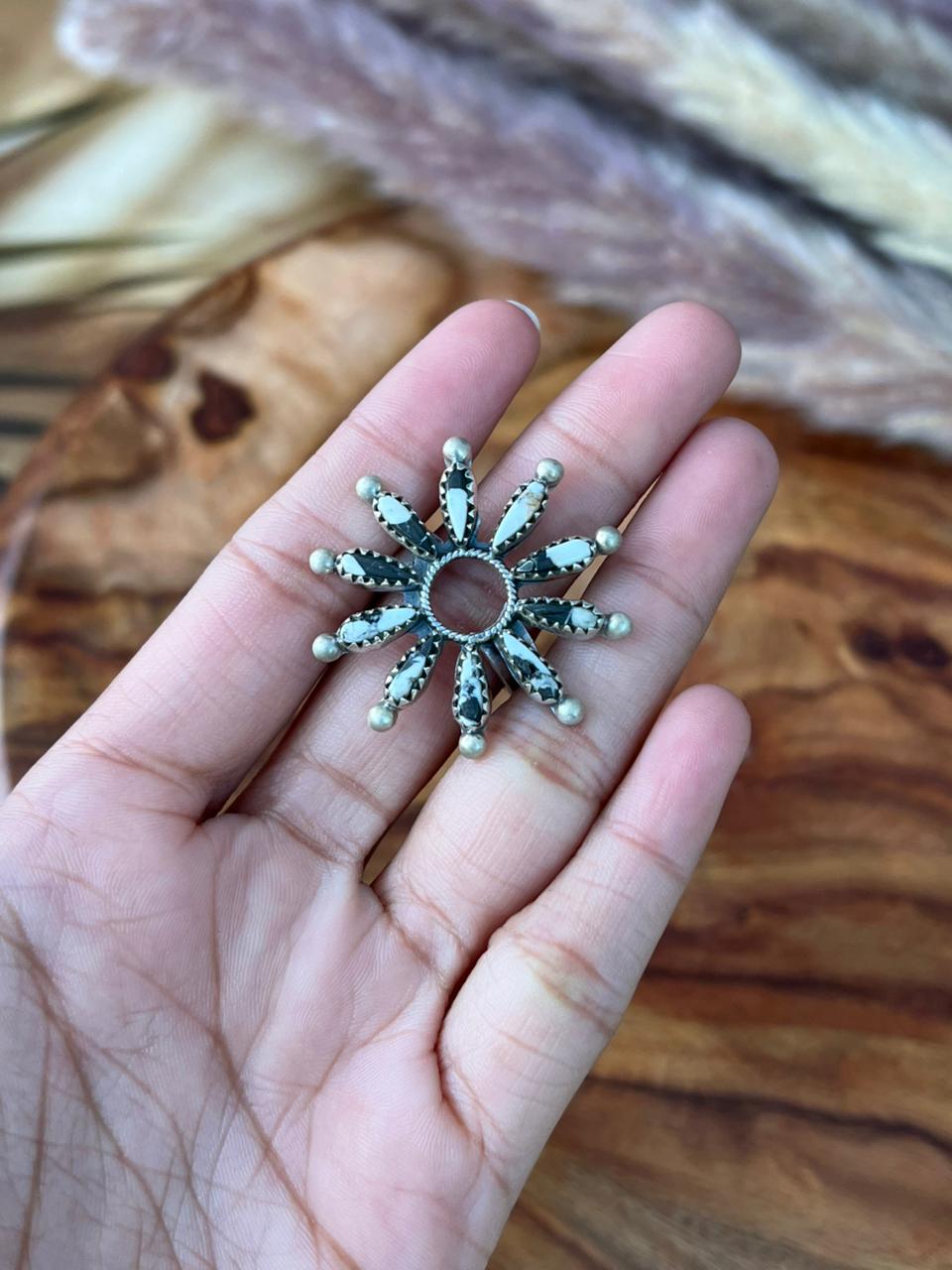 Handmade Sterling Silver White Buffalo Adjustable Ring "Signed Nizhoni"