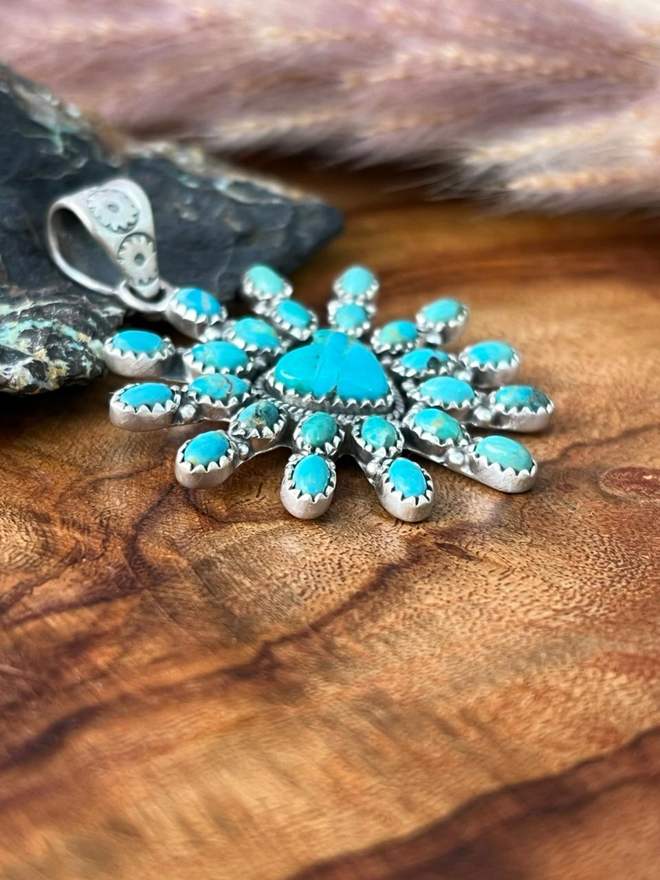 Handmade Sterling Silver Kingman Turquoise Heart Pendant "Signed Nizhoni"